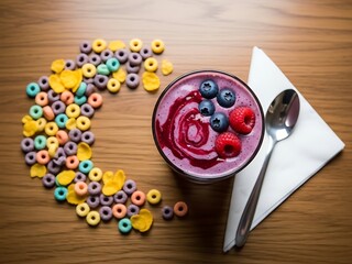 Delightful breakfast bowl with berries and vibrant cereal embellishments