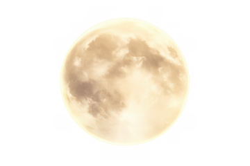 Full moon glowing brightly in the dark night sky, showing detailed surface texture and craters. Perfect for astronomy and space concepts. Transparent background