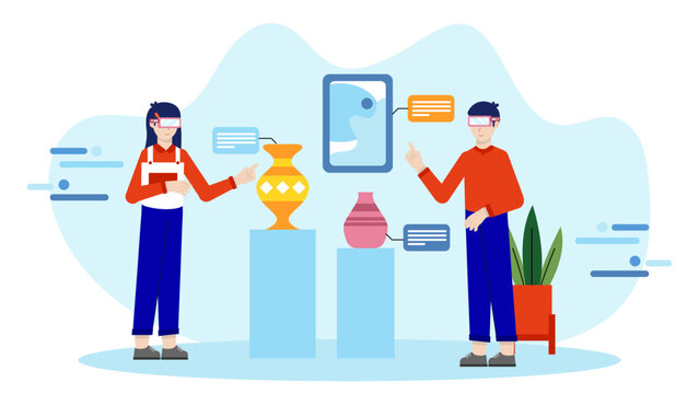 Digital Museum Curating a Virtual Exhibition. Flat Vector Illustration