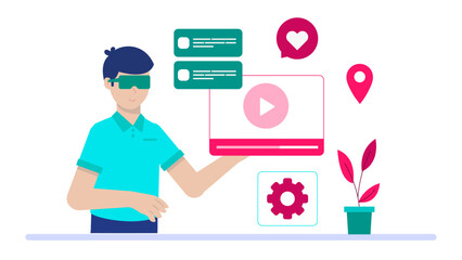 Virtual Reality Therapy for Phobias. Flat Vector Illustration