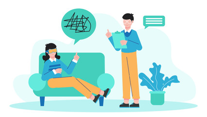 Virtual Reality Therapy for Phobias. Flat Vector Illustration