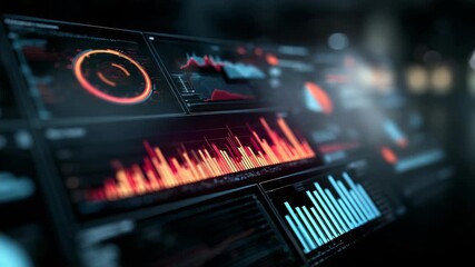 Advanced digital dashboard with glowing infographics, real time analytics, and interactive data visualizations. Perfect for illustrating innovation, finance, and high tech business environments - Powered by Adobe