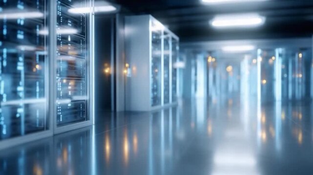 Modern Data Center: Showcasing a state-of-the-art data center, filled with rows of servers humming with the silent energy of information processing.