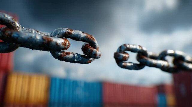 Breaking the Chains: A close-up shot of a weathered chain, its links separated against a cloudy sky, and hinting at concepts of freedom, release, and resilience.