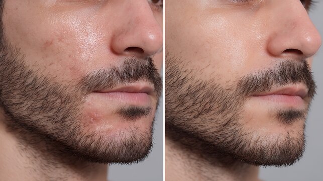 before-after men large pores, enlarged pores vs refined tight pores