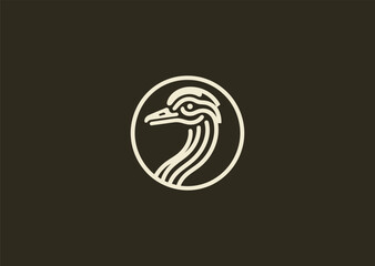 Fototapeta premium A geometric simple line ostrich logo with long neck and minimal angular strokes, expressing speed, height, and elegance through clean linear form