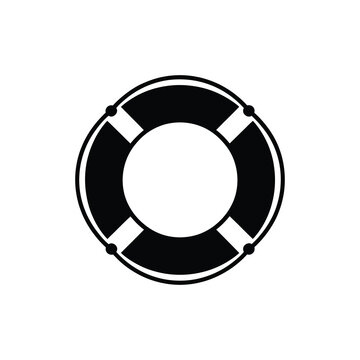 Black Lifebuoy Icon with White Crosses Isolated on White Background
