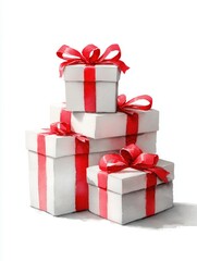 Obraz premium A collection of beautifully wrapped gift boxes stacked harmoniously, perfect for celebrations, holidays, and special occasions.