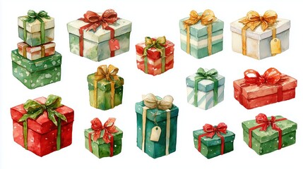 A collection of beautifully wrapped gifts in various colors and sizes, perfect for celebrating special occasions and holidays.