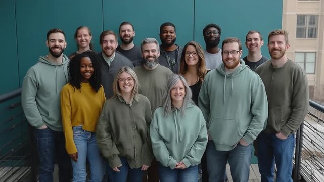Team Photo: A group of individuals is seen outside and captured in a group photo showing teamwork and togetherness. 