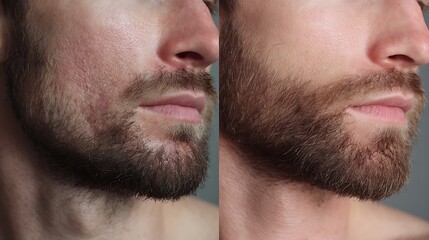 Obraz premium before-after men daily shaving skin recovery, irritated damaged skin vs healthy restored ski