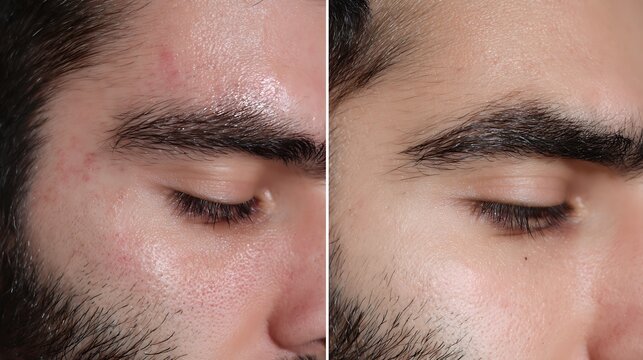before-after ingrown hair men skin, inflamed follicles vs clear healthy skin