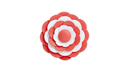 Abstract Flower with Red and White Petals on White Background
