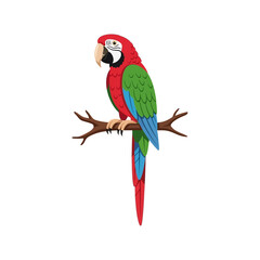 Fototapeta premium A vibrant red and green macaw perched on a simple brown branch