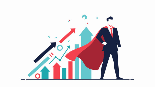 Business superhero figure standing confidently in suit cape. Vector Illustration