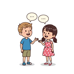 Two children are conversing with each other displaying friendly interaction