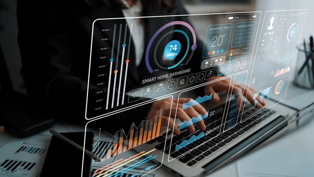 Smart home dashboard manages IoT system. Smart home dashboard controls temperature, dashboard tracks energy, smart home handles devices, and smart home dashboard monitors data. Marrow