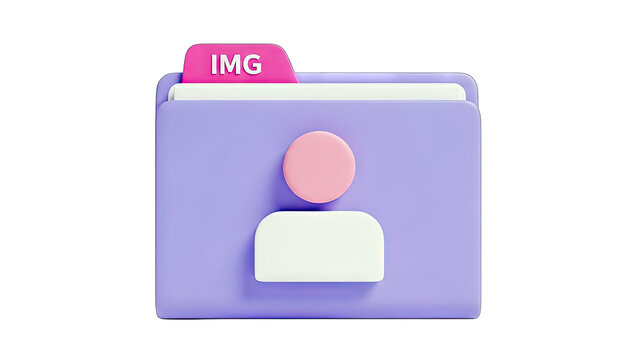 3D Folder with User Icon and IMG Tag on White Background