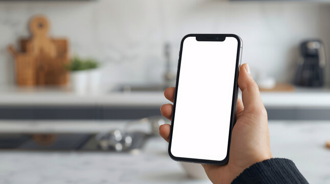 Man and woman holding smartphones with blank screens using technology for communication - Powered by Adobe