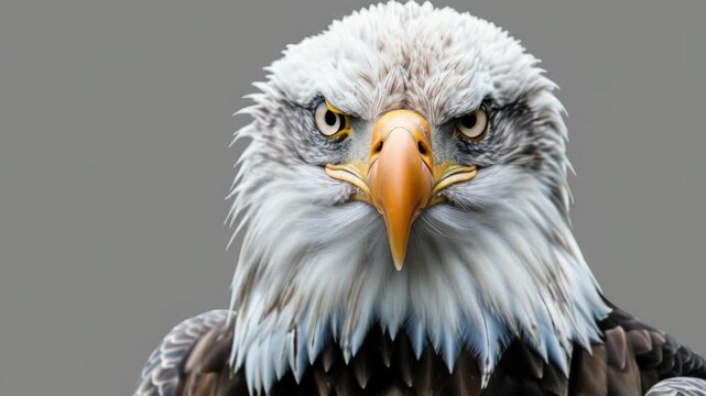 A focused and intense gaze of a bald eagle with sharp talons ready for action.