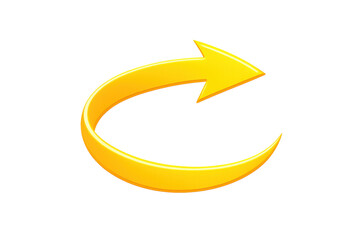 Yellow 3d curving arrow graphic representing reload, refresh, redo, backward, undo, or circular motion with transparent background