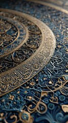 Obraz premium Elegant Islamic design with intricate geometric patterns, arabesque motifs, decorative elements, and symmetrical layout, traditional Middle Eastern art style with cultural and spiritual essence