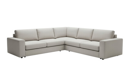 Modern L shaped corner sofa in neutral fabric for family rooms isolated on white background