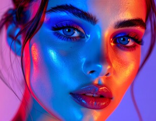 Close-up of a female model in blue light