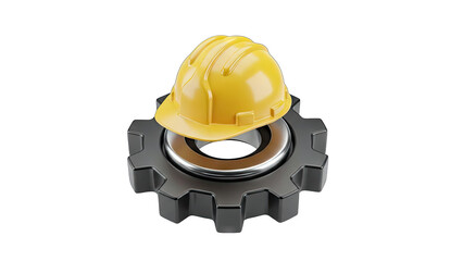 Yellow Hard Hat on Gear Wheel - Engineering Concept