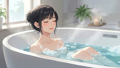 泡風呂でくつろぐ女性：穏やかなバスタイムとセルフケア