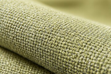 Close-up view of textured fabric in green color showing weaving patterns and details