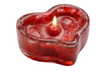 Heart-shaped red candle isolated on transparent background
