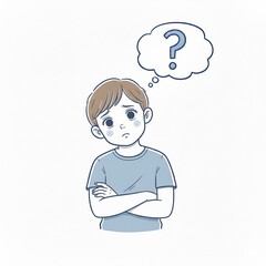 腕組みをして考える少年：学習における疑問と困惑