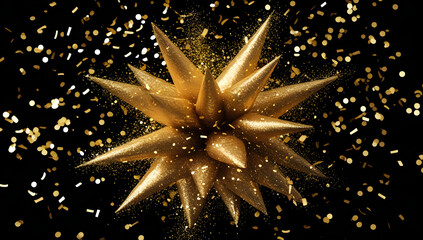 Golden Starburst Explosion With Floating Spark Particles