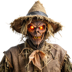 Scary Scarecrow with Glowing Eyes and Tattered Clothes Halloween Art