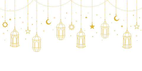 islamic lantern hanging line border art for greeting card or poster design decoration