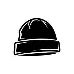 Fototapeta premium Flat black and white icon of a beanie hat folded at the edge
