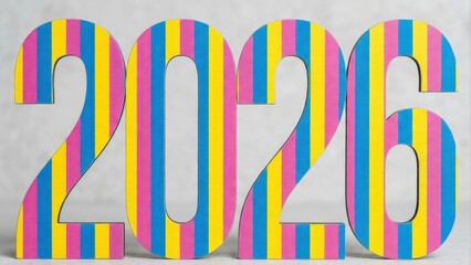 Colorful vertical stripes forming the year 2026 numbers