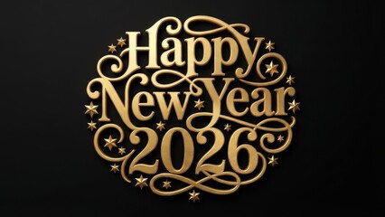 Elegant golden happy new year 2026 greeting in circular design