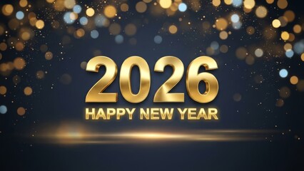 Golden 2026 happy new year celebration with bokeh lights