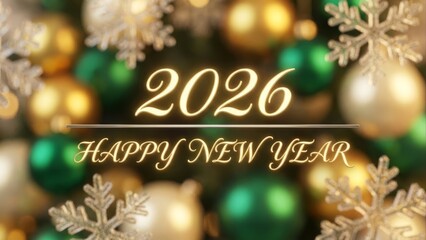 Festive holiday ornaments and snowflakes celebrating new year 2026
