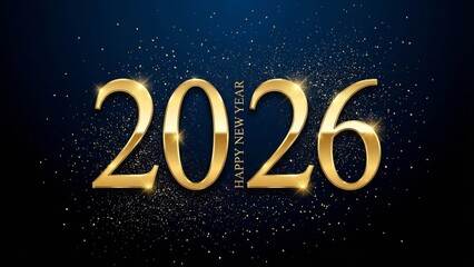 Golden year 2026 celebration with festive sparkles and dark background