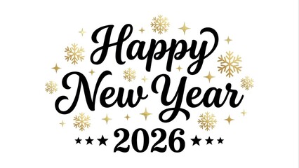 Happy new year 2026 celebration text with golden snowflakes