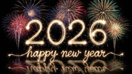 Bright new year 2026 celebration fireworks display