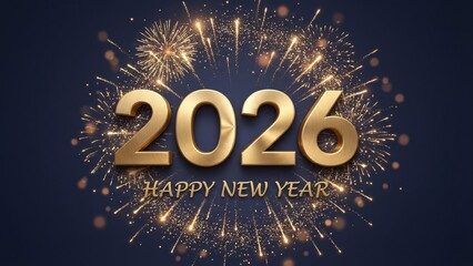 Golden new year 2026 celebration with fireworks
