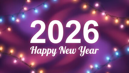 New year celebration greeting with festive lights and 2026 date