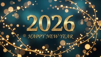 New year greeting with festive lights and year 2026 celebration