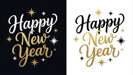 Celebratory happy new year greeting with stars and sparkle elements