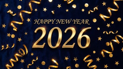 Celebration background with golden confetti and year 2026 text