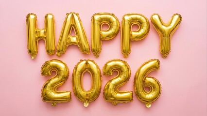 Golden balloons spell happy new year year celebration